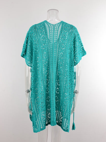 Cutout V-Neck Cover-Up with Tassel - Elegant Aura Boutique