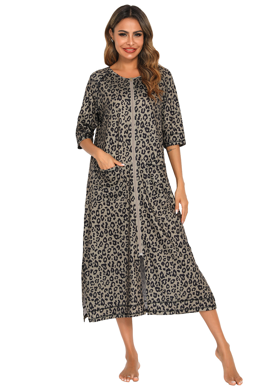 Printed Slit Night Dress - Elegant Aura Boutique