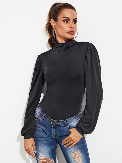 Backless Tie-Waist Turtleneck Bodysuit