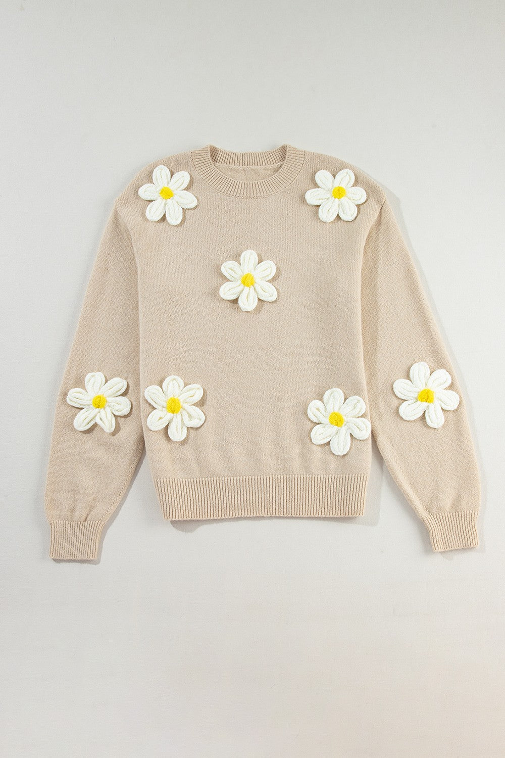 Flower Round Neck Long Sleeve Sweater