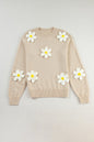 Flower Round Neck Long Sleeve Sweater