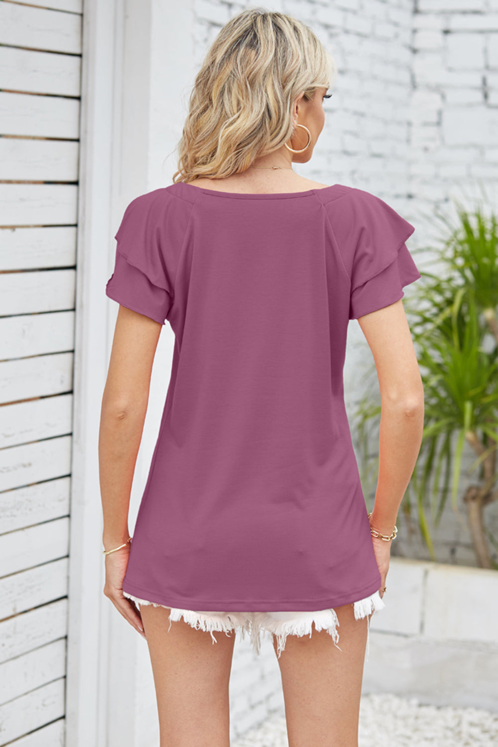 Square Neck Flutter Sleeve T-Shirt