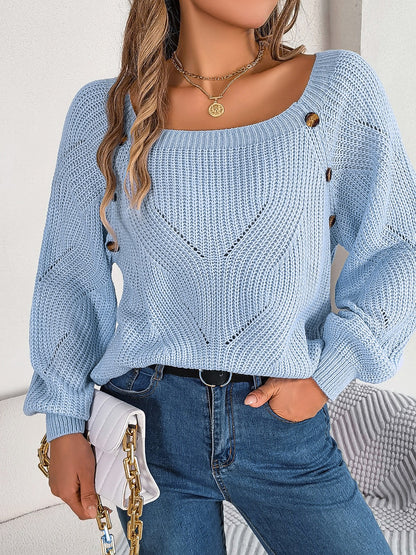 Buttoned Square Neck Sweater