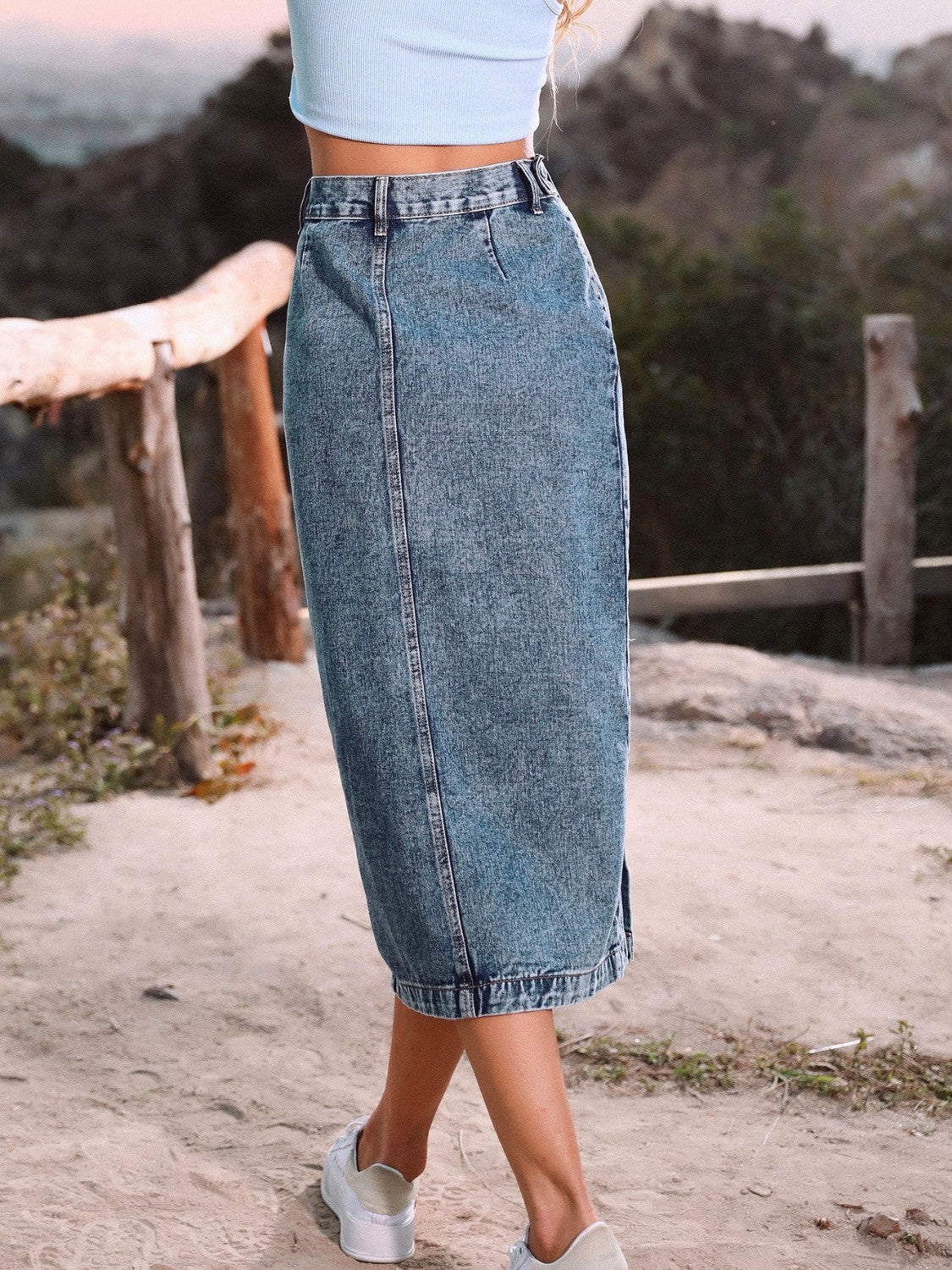 Button Down Denim Skirt - Elegant Aura Boutique