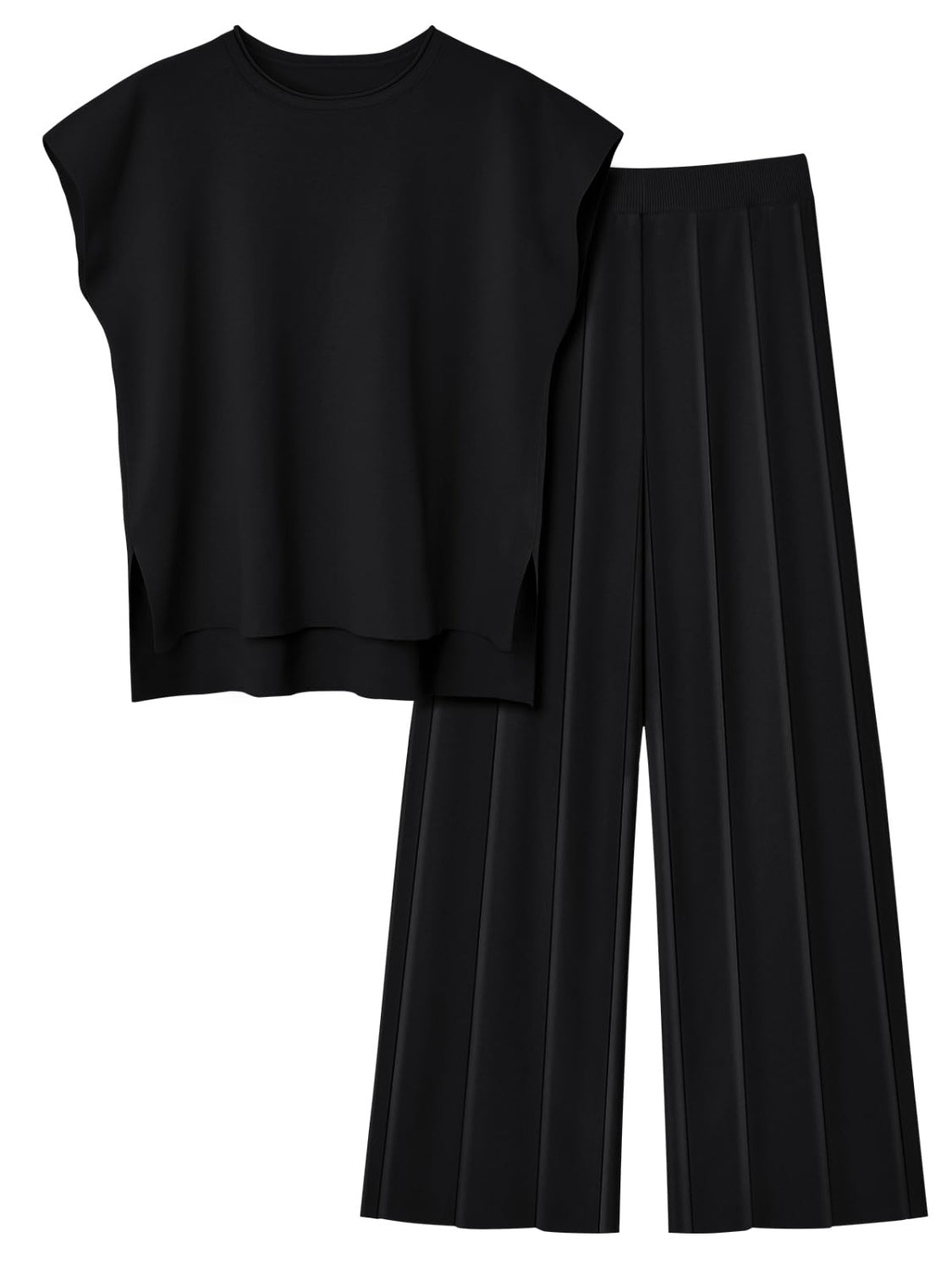 Round Neck Cap Sleeve Top and Pants Set - Elegant Aura Boutique