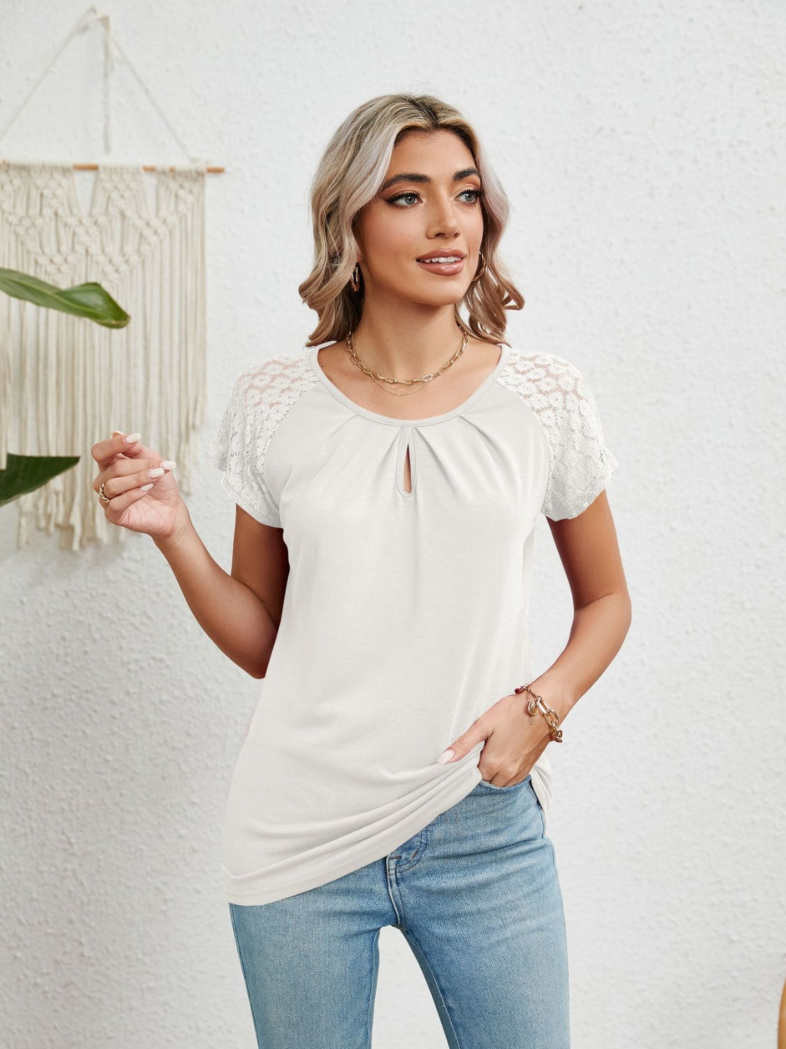 Lace Embellished Round Neck Top