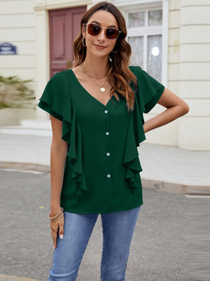 Ruffled Short Sleeve Blouse