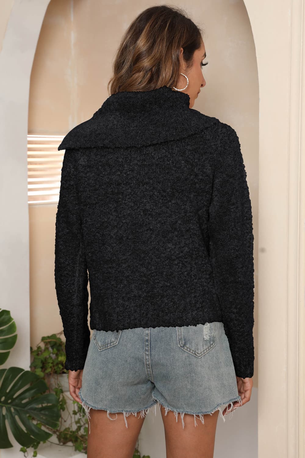 Asymmetrical Neck Long Sleeve Sweater