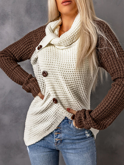 Contrast Button Turtleneck Sweater