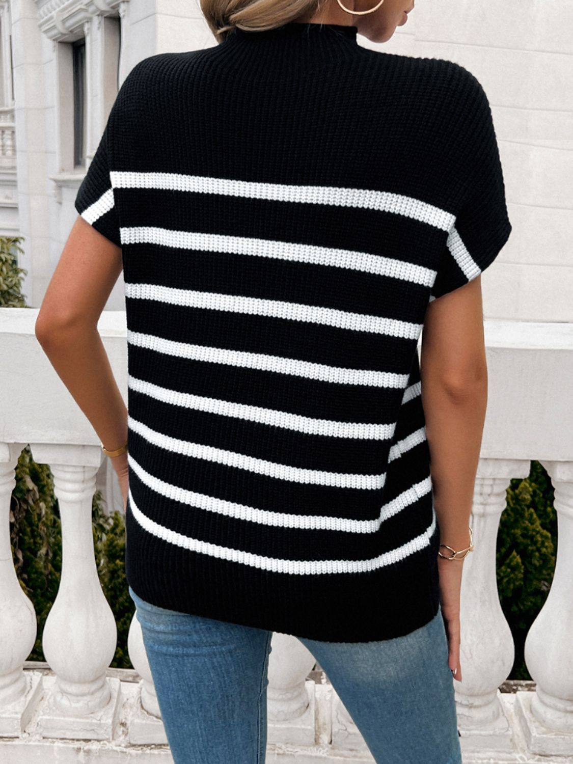 Striped Mock Neck Knit Top