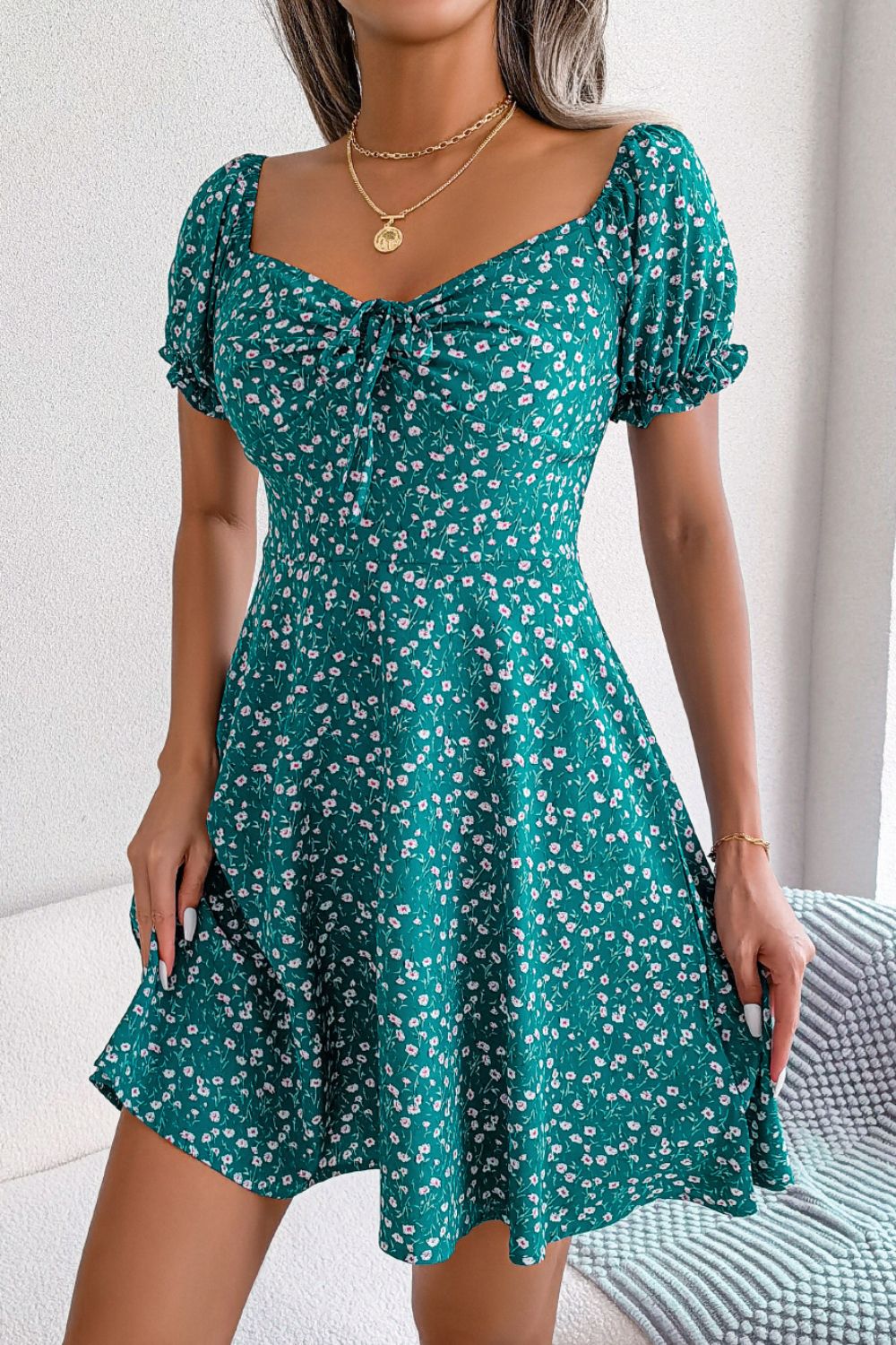 Floral Drawstring A-Line Dress