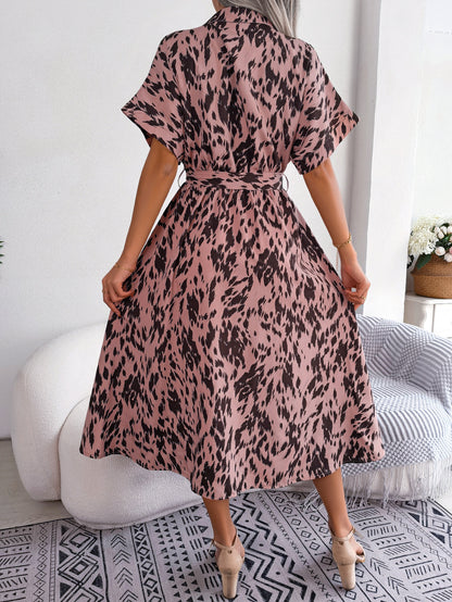 Short Sleeve Tie Waist Dress