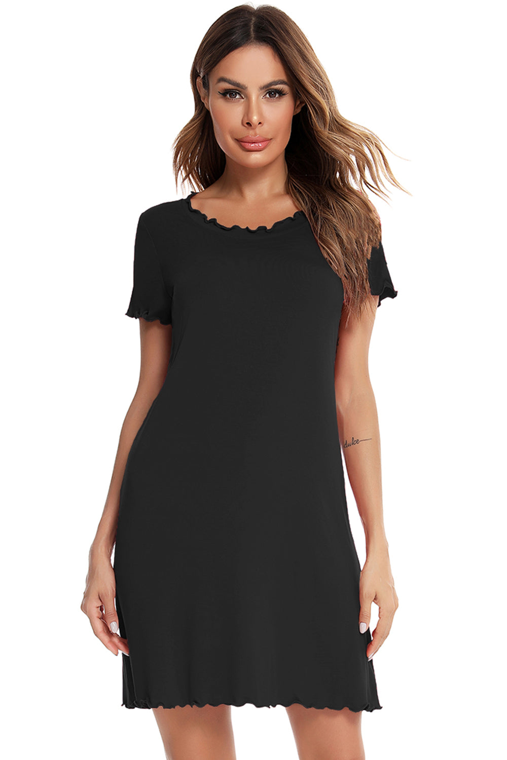 Round Neck Short Sleeve Lounge Dress - Elegant Aura Boutique