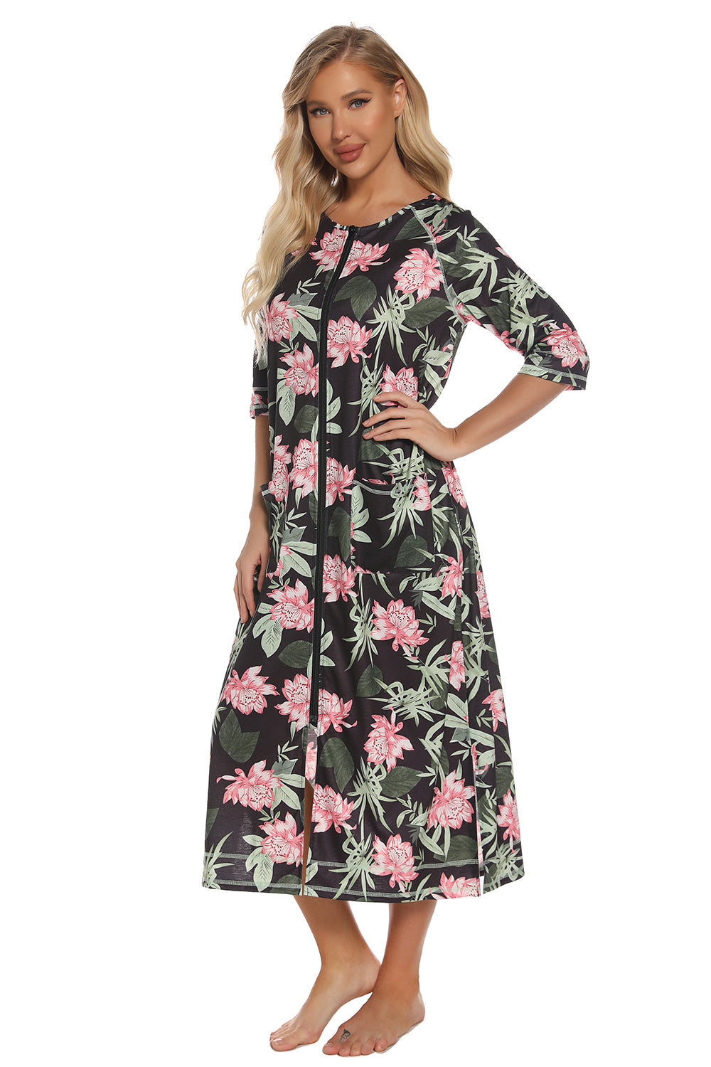 Printed Slit Night Dress - Elegant Aura Boutique