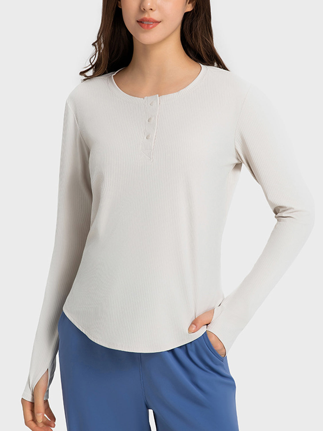 Round Neck Long Sleeve Active Top