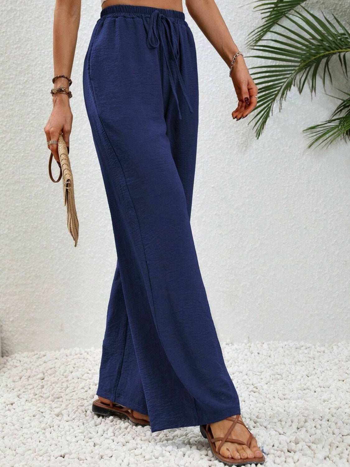 Wide Leg Drawstring Pants - Elegant Aura Boutique