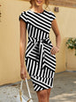 Striped Round Neck Cap Sleeve Dress