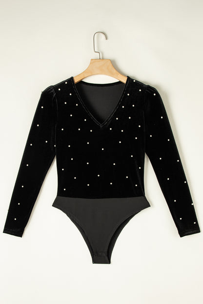 Pearl Detail Velvet Bodysuit