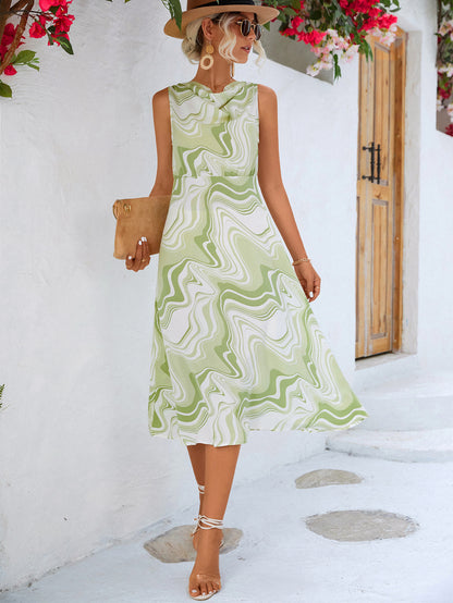 Printed Cowl Neck Sleeveless Dress