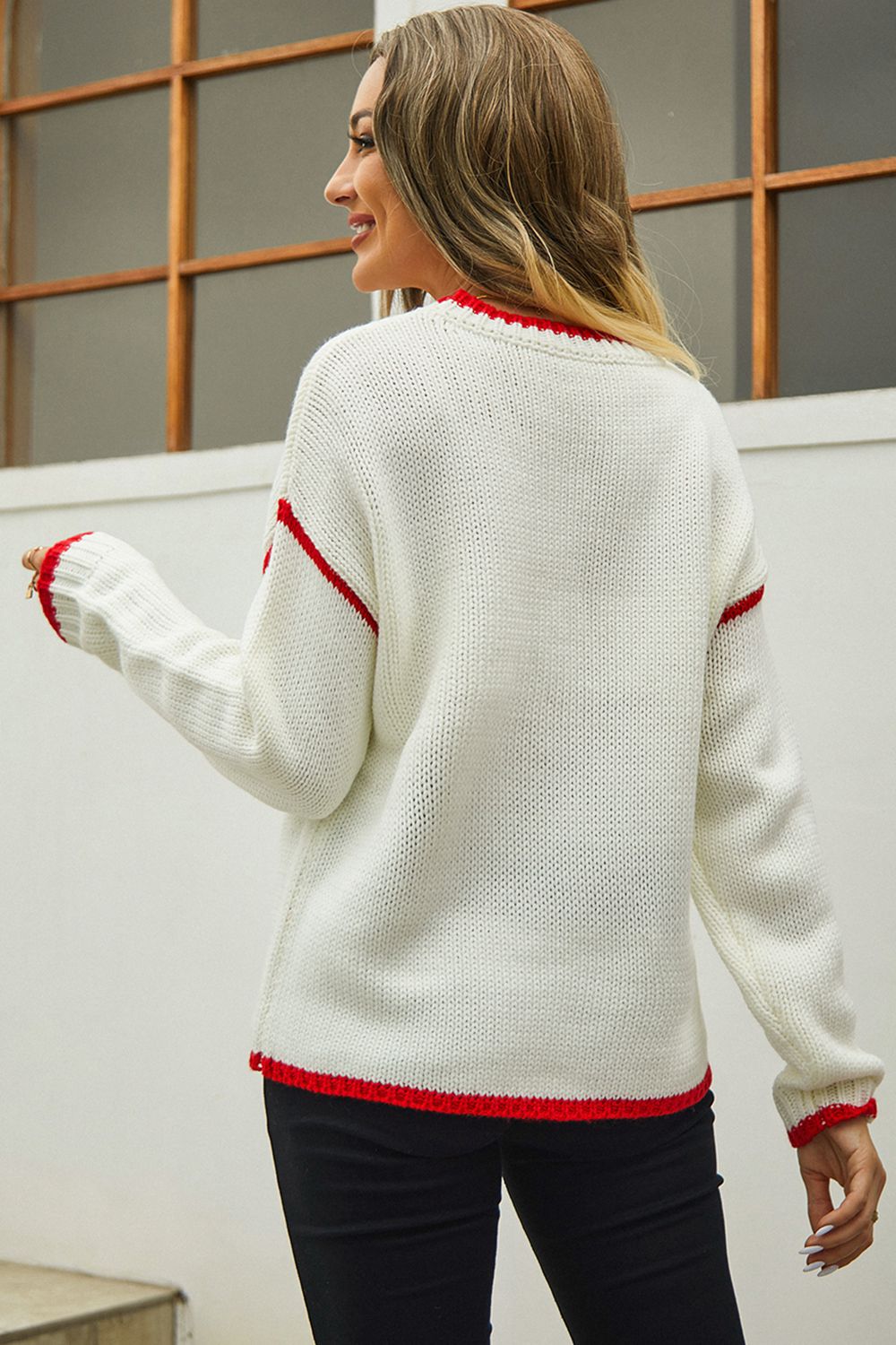 Long Sleeve Waffle-Knit Sweater