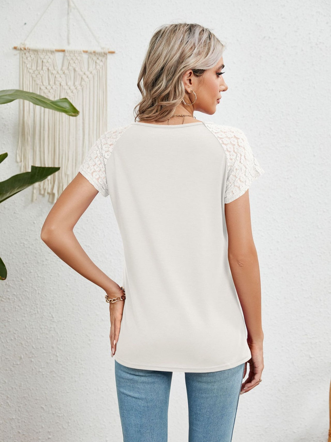 Lace Embellished Round Neck Top