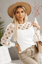 Hollowed Floral Lace Long Sleeve Blouse