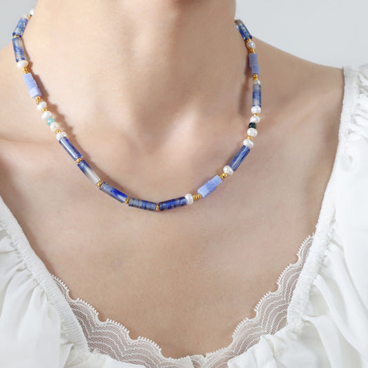 Freshwater Pearl Geometric Bead Necklace