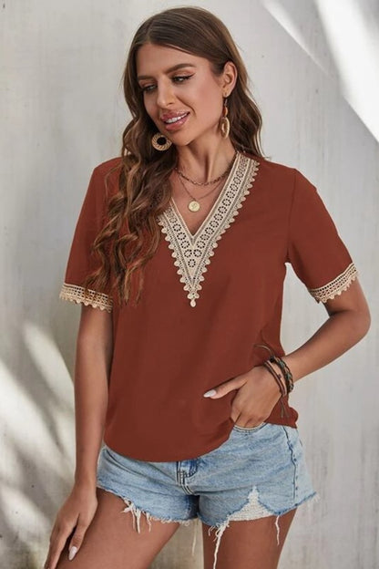 Graceful Lace Detail V-Neck Top