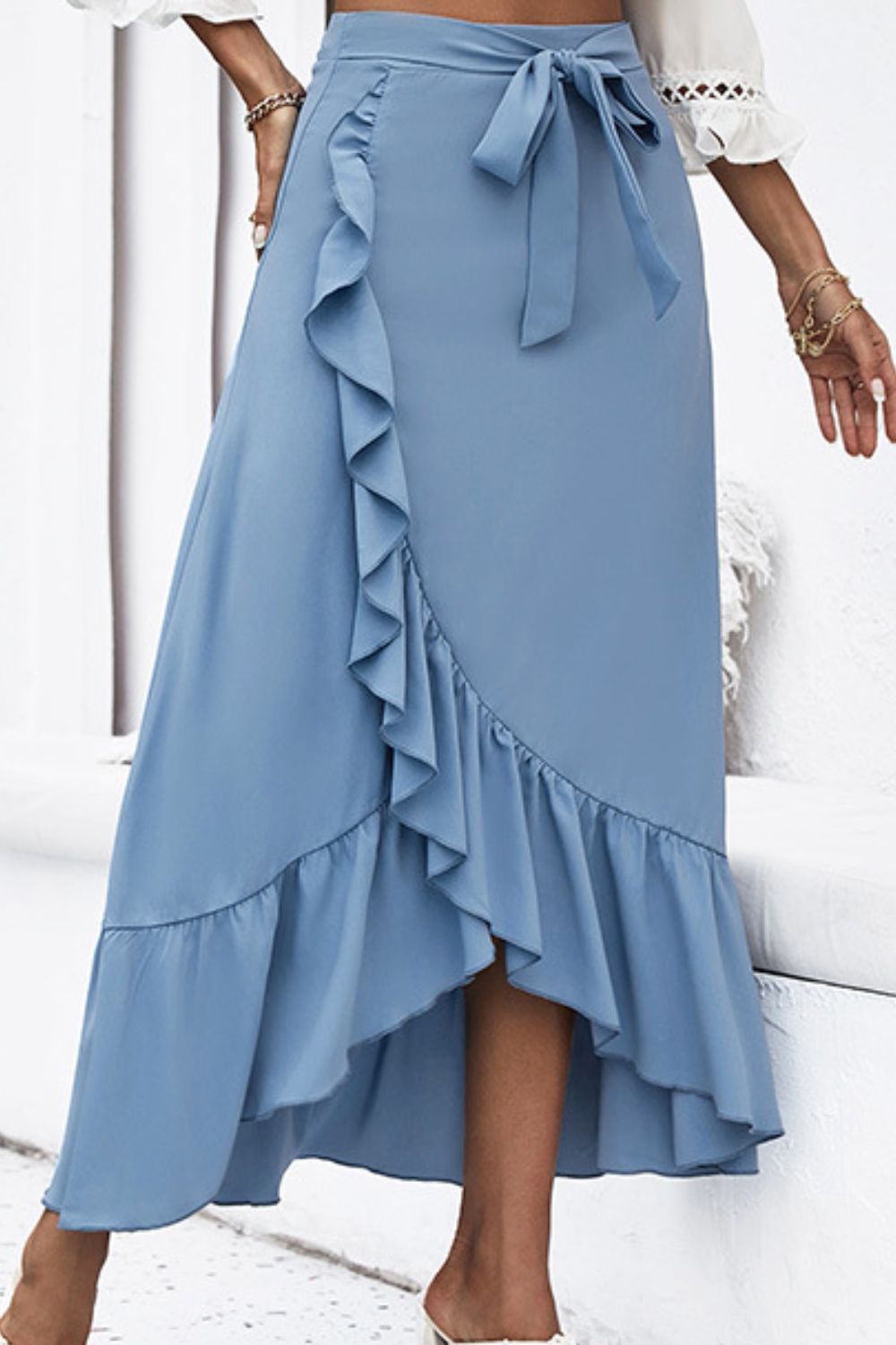 Ruffle Trim Tied Skirt - Elegant Aura Boutique