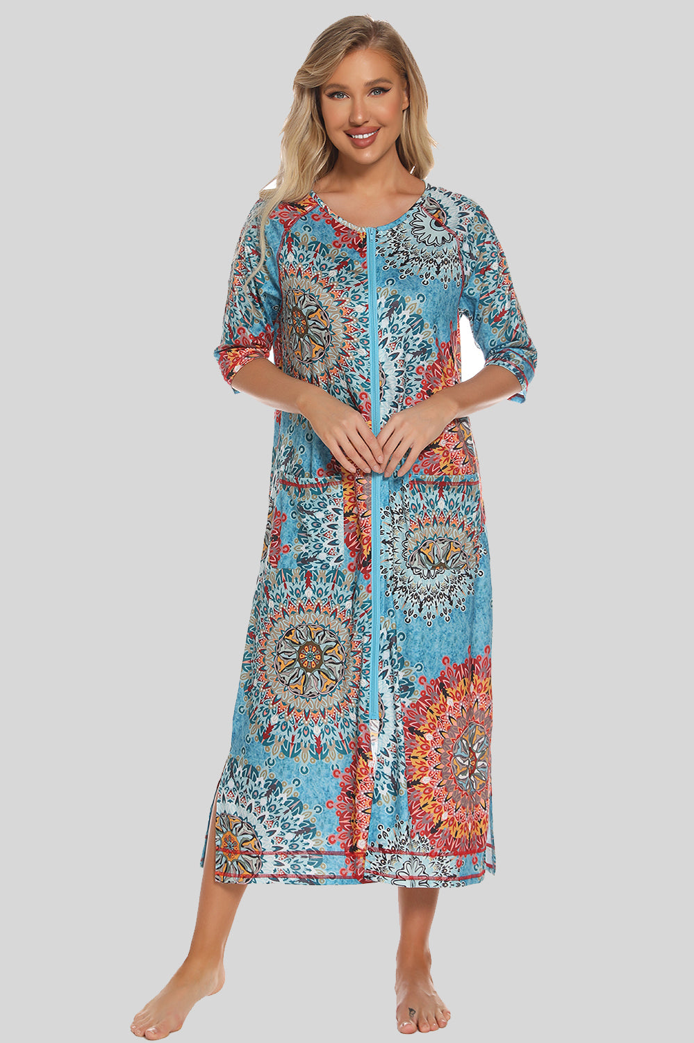 Printed Slit Night Dress - Elegant Aura Boutique