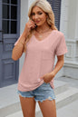 Eyelet V-Neck Short Sleeve Blouse