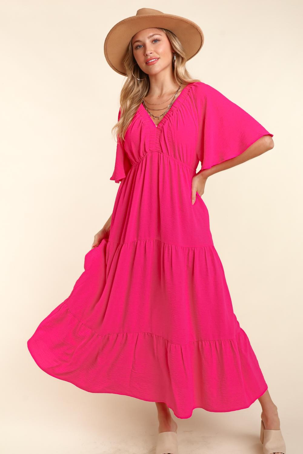 Haptics Tiered Babydoll Maxi Dress with Side Pocket - Elegant Aura Boutique