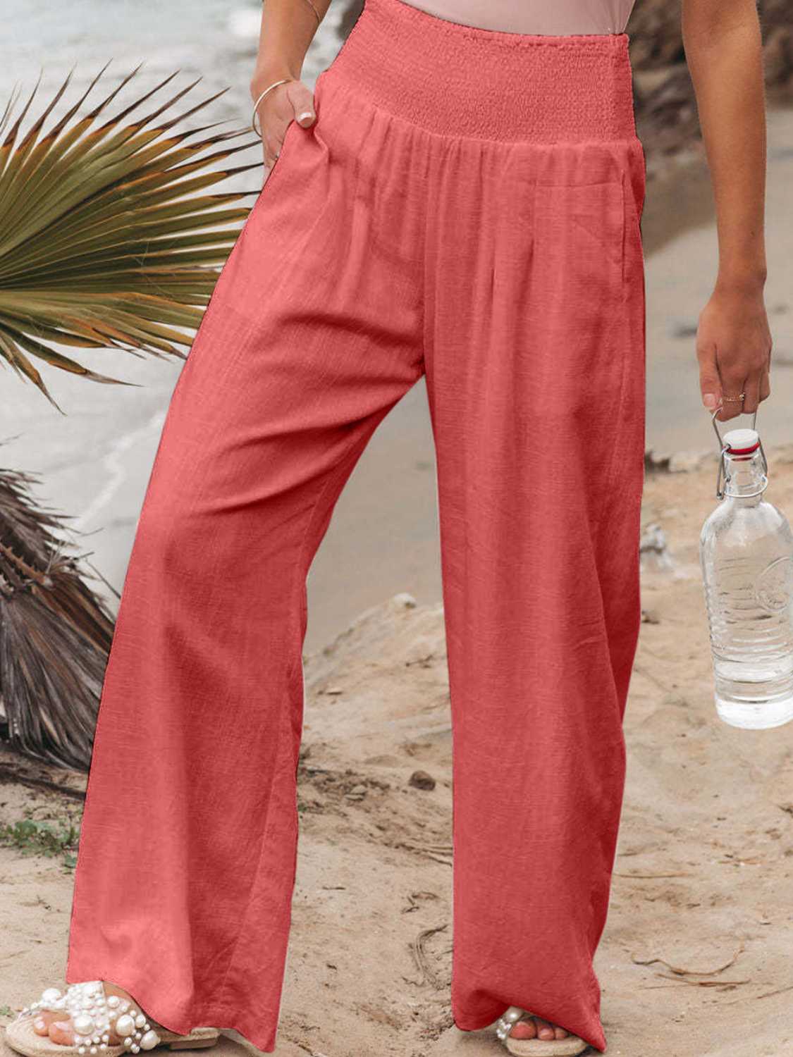 Full Size Smocked Waist Pants - Elegant Aura Boutique