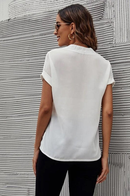 Elegant Notched Short Sleeve Blouse