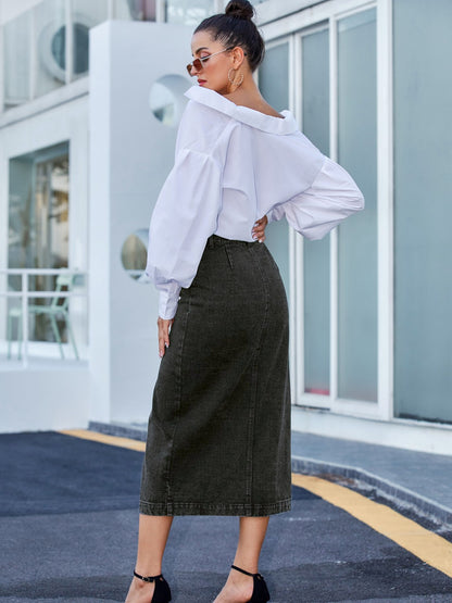 Button Down Denim Skirt - Elegant Aura Boutique