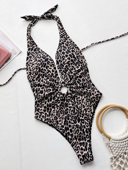 Leopard Halter Neck One-Piece Swimsuit