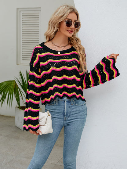 Round Neck Flare Sleeve Knit Top