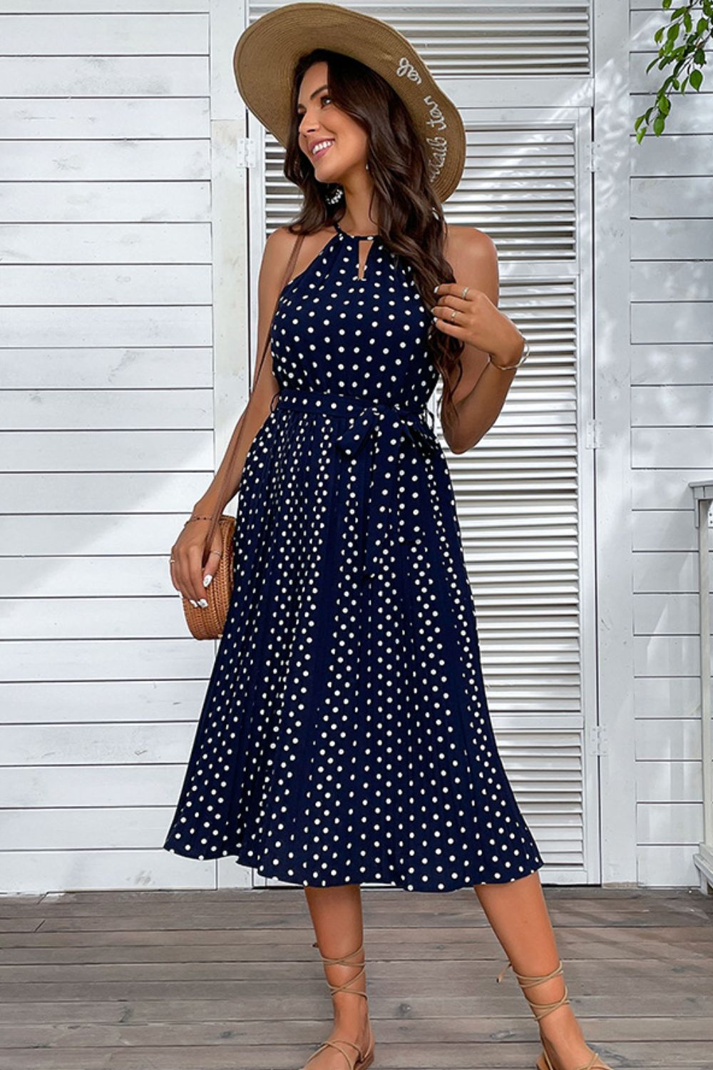 Polka Dot Tie-Waist Midi Dress