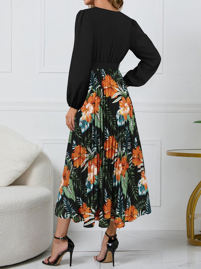 Printed Surplice Long Sleeve Dress