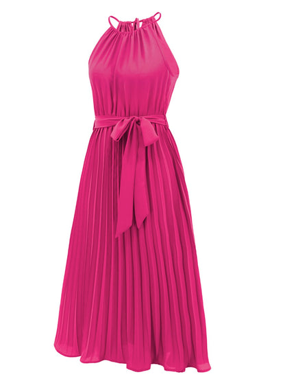 Pleated Tie Waist Midi Dress