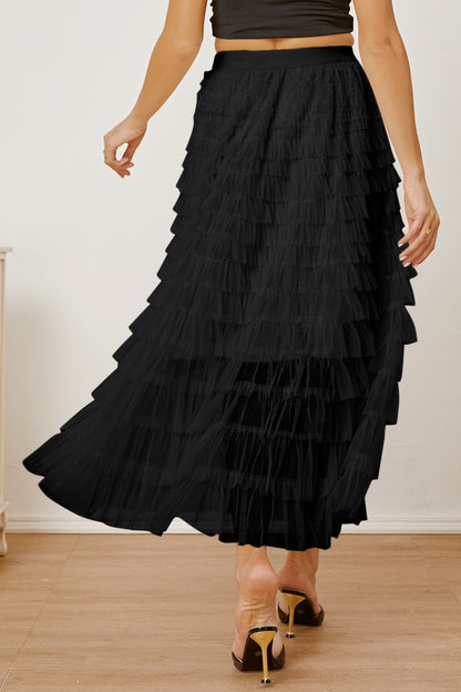 Ruched High Waist Tiered Skirt - Elegant Aura Boutique