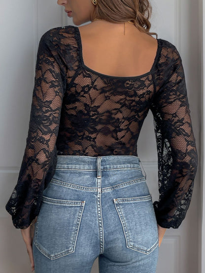 Lace V-Neck Long Sleeve Bodysuit