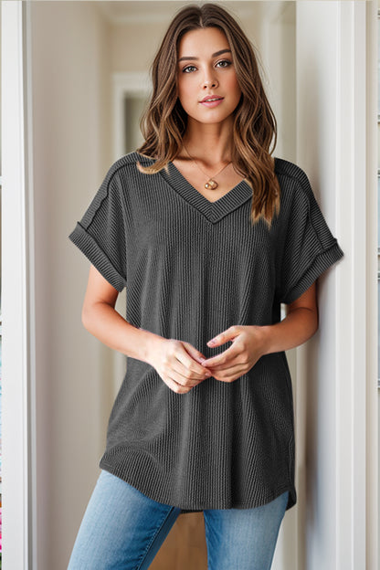 Textured V-Neck Top