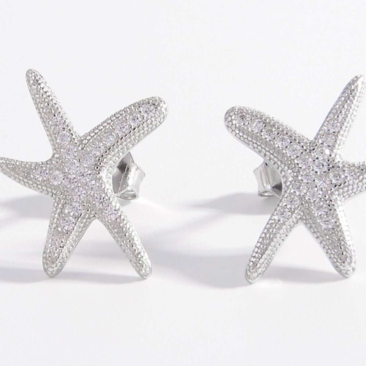 Sterling Silver Inlaid Zircon Starfish Earrings