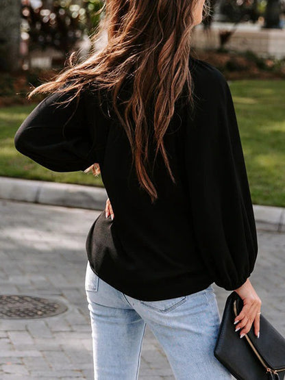 Notched Long Sleeve Blouse