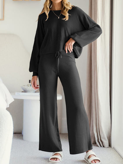 Long Sleeve Lounge Top with Drawstring Pants Set