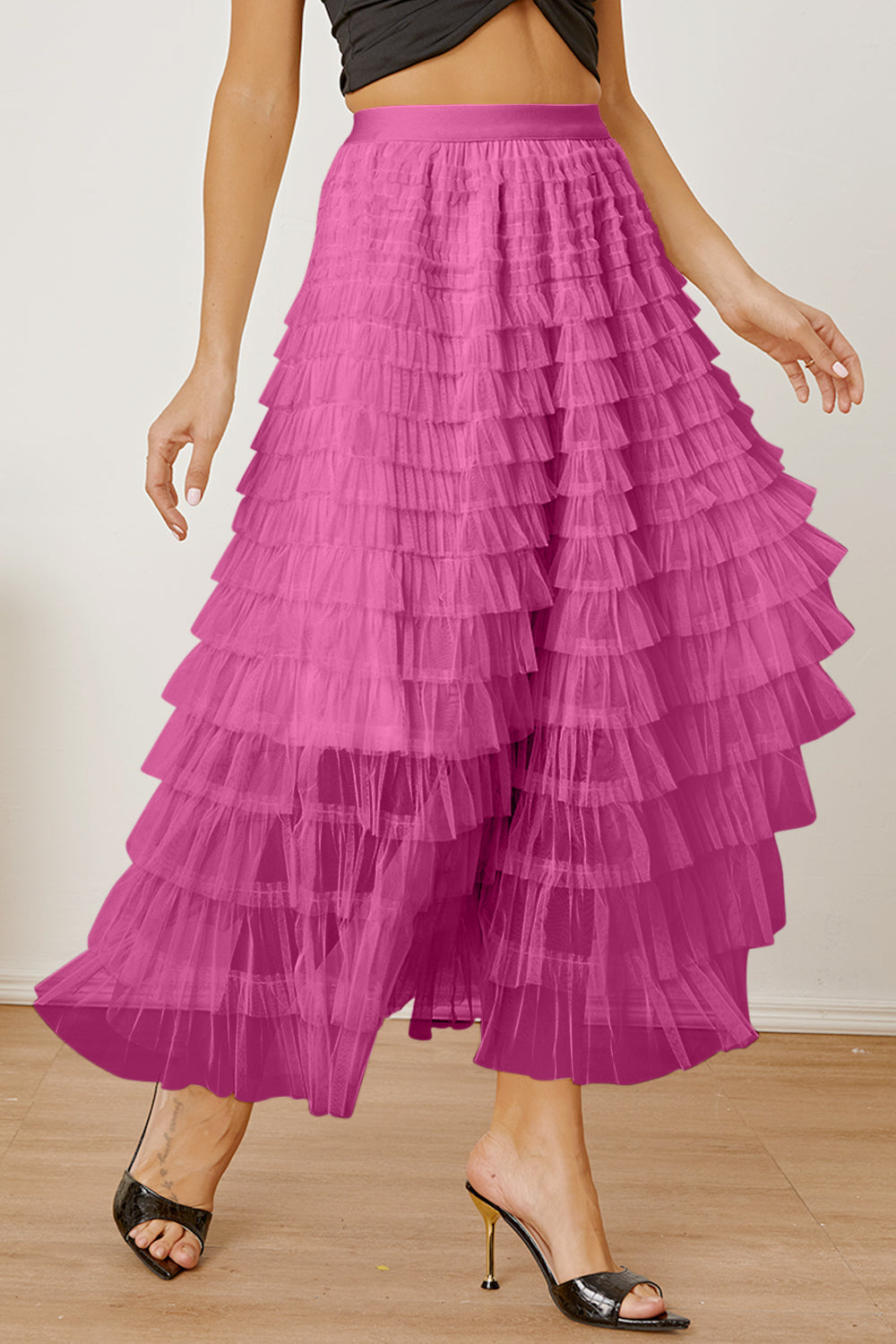 Ruched High Waist Tiered Skirt - Elegant Aura Boutique