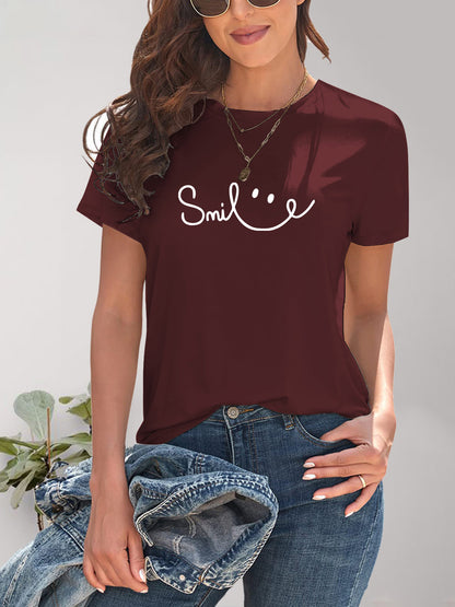 Smile Round Neck Short Sleeve T-Shirt