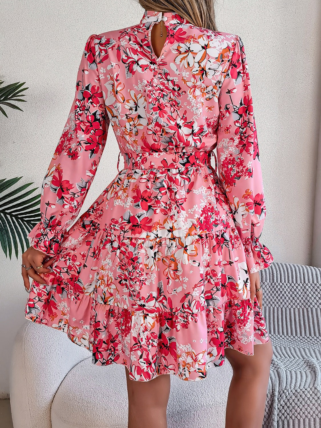 Printed Mock Neck Mini Dress