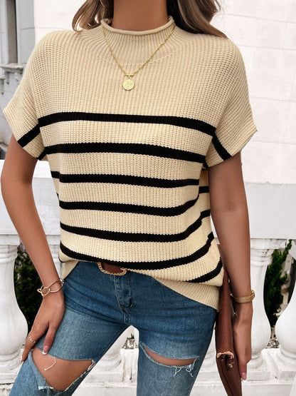 Striped Mock Neck Knit Top